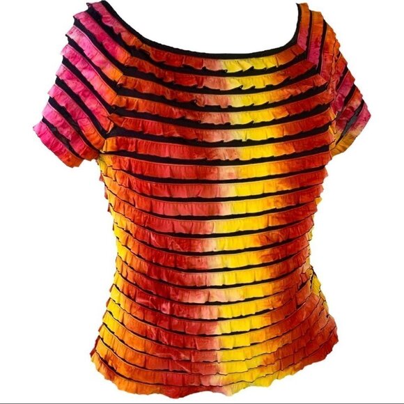 BARANDA Y2K RAINBOW TOP RAINBOW SHIRT RUFFLE MULTICOLOUR BLOUSE WOMEN MEDIUM - Picture 1 of 12